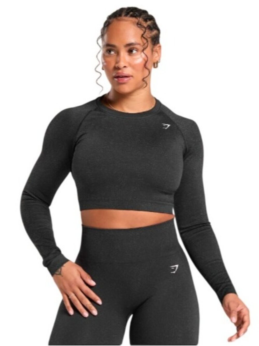Gymshark Adapt Fleck Seamless Long Sleeve Crop Top Women's Size Small Black